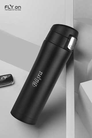 Kişiye Özel Çift Katmanlı Çelik Termos 450 ML Termos Matara Kili Siyah
