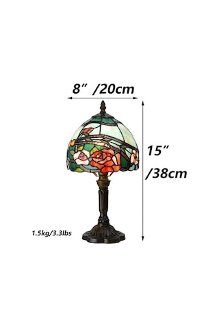 Bieye Gül Motif Tiffany Model Abajur, El Işleme, Cam