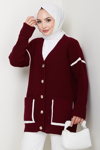 Bestenur İlge Düğmeli Triko Hırka 1597 - Bordo Bordo