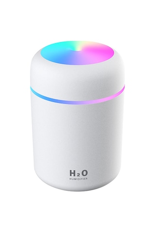 300ml Led Hava Nemlendirici Usb Aromaterapi Arıtıcı Renkli Led Işıklı Araba Hava Arıtıcı, Beyaz