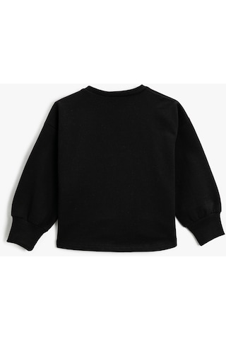 Koton Ayıcık Baskılı Sweatshirt Pamuklu Bisiklet Yaka Uzun Kollu Siyah 3wkg10592ak 3WKG10592AK999 Siyah