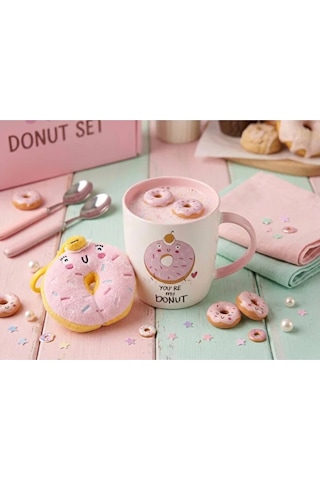 Donut Peluş Anahtarlıklı Kupa 360 Ml Pembe2