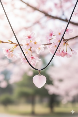 Kadın Doğal Pembe Kuvars Taşlı Kalp Kolye - Aşk Ve Huzur Taşı Açık Pembe