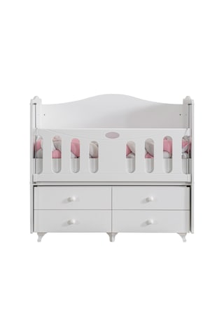 Beşik, Defne Çekmeceli Korkuluklu Sallanan Beşik 60x120 - Beyaz Çok Renkli