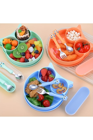 Baykuş Şekilli Sofra Takımı, Bölücülü Toksik Olmayan Polipropilen Besleme Tepsisi