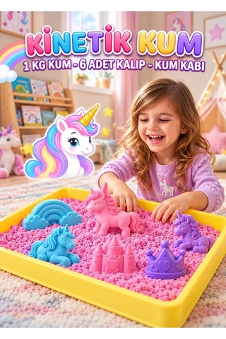 Pony Temalı Kinetik Kum 1000 Gr 6 Adet 3d Kalıplı Ve Kum Havuzlu Yapışmaz Kurumaz Oyuncak Kum Seti Çok Renkli