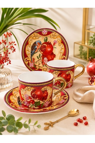 2 Kişilik Double Nar Kahve Fincanı-6103 Çok Renkli