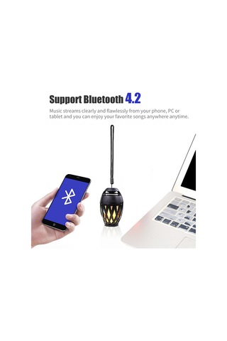 Yifomall Siyah Led Alev Işıklı Bluetooth Hoparlör, Taşınabilir Askı Kordonlu, Elsiz Konuşma, Dış Mekan Ve Ev Kullanıma Uygun