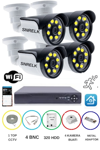 Snrelk 4'lü 5mp Lens Warm Ledli Gece Renkli Güvenlik Kamerası Ahd 320 Gb Su Geçirmez Full Set