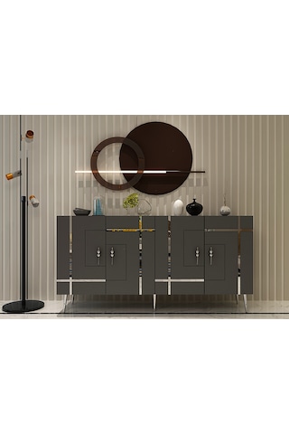 Honest Konsol Tv Sehpası Çok Amaçlı Dolap 150 Cm Antrasit Gümüş