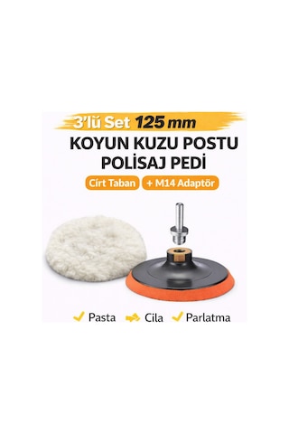 Senbang 3 Lü Set 125 Mm Koyun Kuzu Postu Pedi + Cırt Taban + M14 Adaptör Pasta Cila Polisaj Seti
