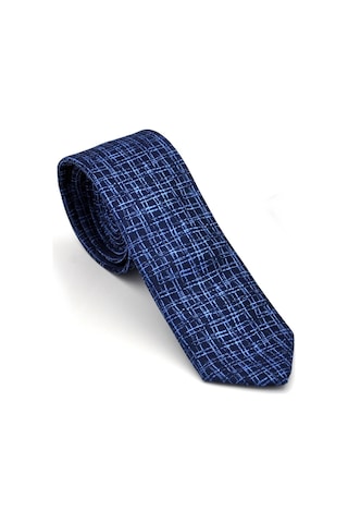 Gaffy Mavi Desenli Lacivert Dokuma Kumaş Mendilli Slim Fit Kravat // SDK-240110 Lacivert