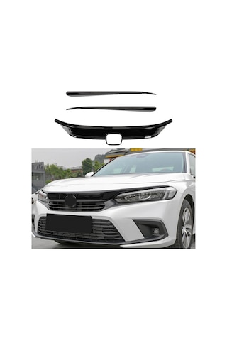 Honda Civic Fe1 Ön Panjur Kaplama Piano Black 3 Parça 2022-