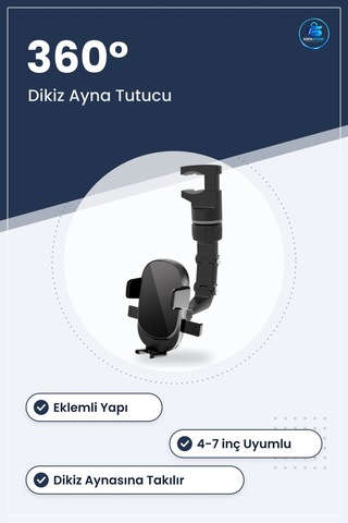 Dikiz Aynasına Takılabilen Eklemli Telefon Tutucu Döner Başlıklı
