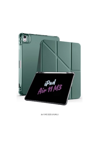 İpad Air 11 İnç 2025 M3 Çip Uyumlu Kalem Bölmeli Standlı Tri Folding Fuchsia Tablet Kılıfı Kapaklı Kılıf