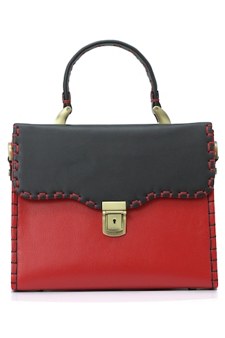 Abess Çanta , Lüks El Yapımı Gerçek Deri Kadın Çantası , Kırmızı Kırmızı - Siyah