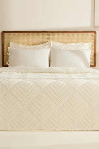 Karaca Home Velora Çift Kişilik Yatak Örtüsü Takımı Ekru Ekru