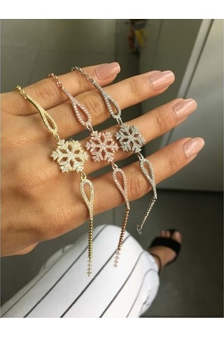 Çekirdekjewelry 925 Ayar Gümüş Kar Tanesi Taşlı Bileklik - Altın - Standart Altın