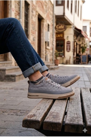 Pepita E385 Rahat Hafif Keten Özel Tasarım Spor Sneaker Erkek Ayakkabı Gri