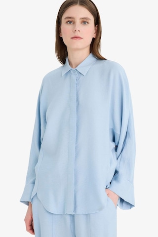 Defacto Relax Fit Basic Düz Keten Karışımlı Uzun Kollu Tesettür Gömlek Tunik D9702ax25smbe196 Mavi