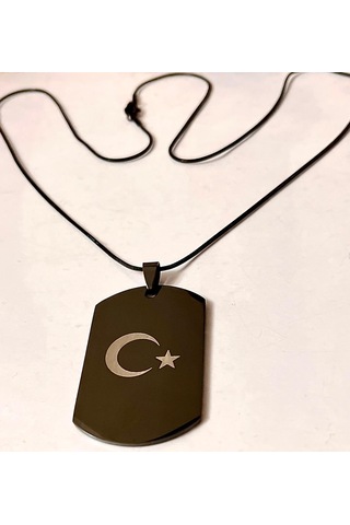 Ay Yıldız Türk Bayrağı Figürlü Çelik Kolye&bileklik Set Siyah