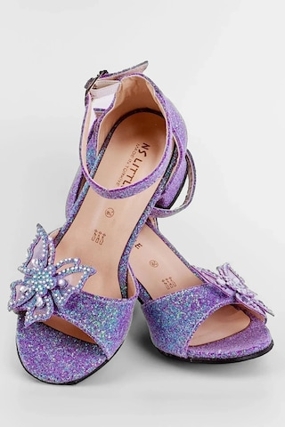 Nese Shoes Kelebekli Kız Çocuk Topuklu Ayakkabı, Simli Abiye Ayakkabı Mor