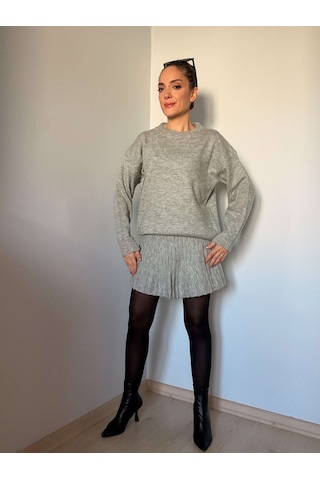 Ali Butik Gri Pileli Etekli Triko Takım Gri