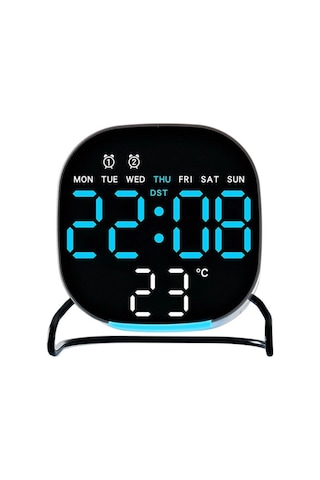 Valkyrie Dijital Led Siyah Masa Saati Alarm Beyaz Derece 3 Kademe Işık, Usb Destekli Modern Gece Lambalı Saat