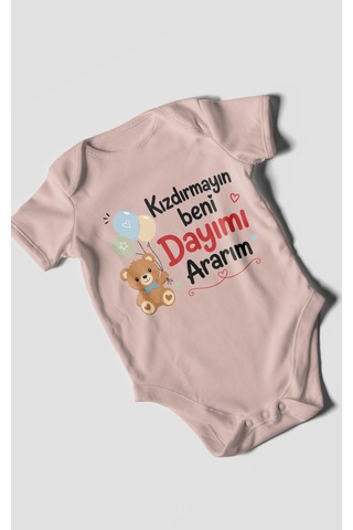 Morivokids Kızdırmayın Beni Dayımı Ararım Kısa Kollu Bebek Body %100 Pamuk Pastel Pembe