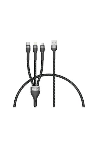 Zore Shira Serisi 3 In 1 Lightning,Micro,Type-C Usb Kablo 30Cm-Siyah