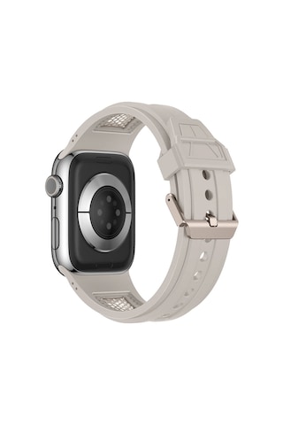 Apple Uyumlu Watch 42mm Zore Krd-117 Hava Alabilen Delikli Metal Süslemeli Desenli Silikon Kordon-titanyum-