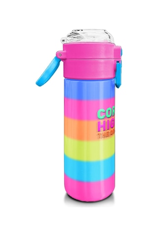 Coral High Kids Renkli Çizgili Pipetli Ve Direk İçimli Paslanmaz Çelik Termos 500 Ml 31986 Pastel Pembe