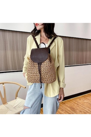 Kahverengi Yogodlns Yeni Kadın Sırt Çantası Tığ Işi Kağıt Halat Örgülü Ipli Kadın Hasır Sırt Çantası Yaz Seyahat Gezisi Bayanlar Dokuma Sırt Çantası Kahverengi