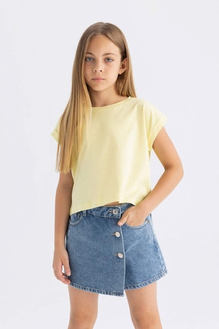 Defacto Kız Çocuk Boxy Fit Bisiklet Yaka Basic Düz Kısa Kollu Tişört C4511A824SMYL270 Sarı