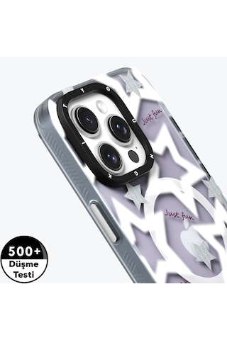 Apple Uyumlu iPhone 15 Pro Max Kılıf Magsafe Özellikli Airbagli Çift Katmanlı Youngkit Star&butterfly Serisi Mor