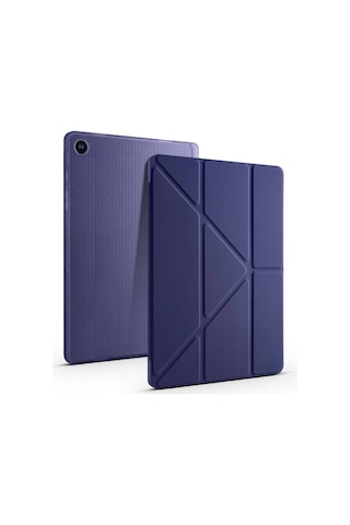Galaxy Uyumlu Tab A9 Kılıf Zore Tri Folding Kalem Bölmeli Standlı Kılıf-mavi Kapaklı Kılıf