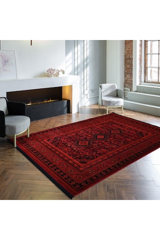 Afgan Türkmen Otantik Desenli Dokuma Kırmızı Oturma Odası Salon Mutfak Halısı Yolluk X380a Kırmızı