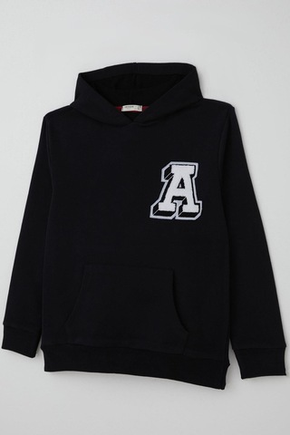 Breeze Erkek Çocuk Sweatshirt A Harfi Yazı Nakış Armalı 9-14 Yaş, Siyah Siyah