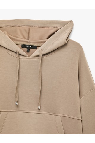 Koton Regular Fit Modal Kumaş Uzun Kollu Kapüşonlu Kanguru Cepli Sweatshirt Kahverengi 7wak10021ek Kahve