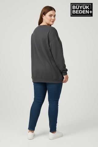 Süperlife Kadın Büyük Beden New York Baskılı Bisilet Yaka İnce Sweatshirt Spr26bswk956-5 Antrasit