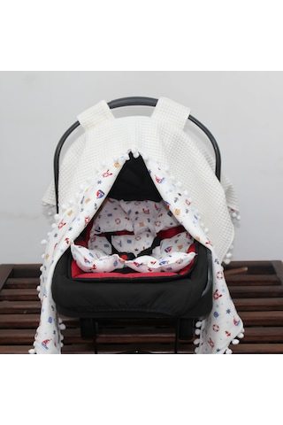 Çift Katlı %100 Pamuk Müslin Kumaş Puset Örtüsü Takımı Çift Taraflı Pike Puset Örtüsü & Minderi Beyaz