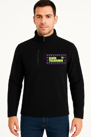 Defymoda Ön Polar Kazak Dik Yaka - Siyah