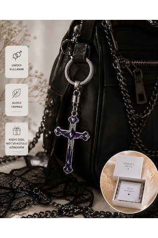 Mor Gotik Haç Anahtarlık Unisex Vintage Stil Çanta Ve Anahtar Aksesuarı