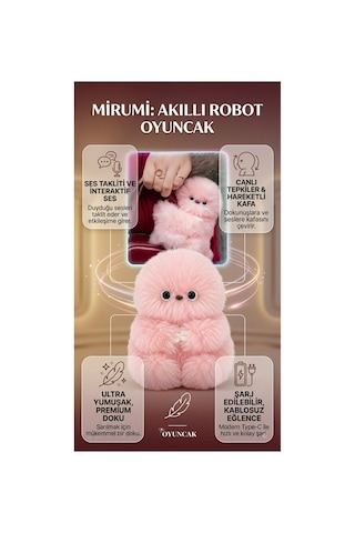 Pembe Mirumi Akıllı Peluş Robot Oyuncak - Ses Algılayan Dokunmaya Duyarlı Çantaya Tutunan İnteraktif Peluş