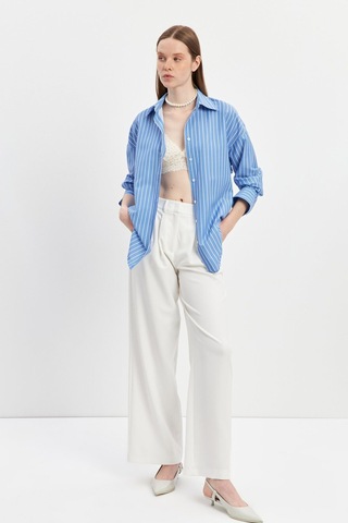 Stella Pulvis Mavi Oversize Çizgili Gömlek Mavi