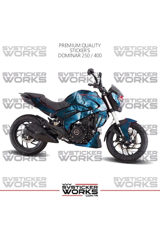Bajaj Dominar Kaplama 250 / 400 Sticker Mavi Punisher Design Motor Kaplama Modeli Hazır Kit Tüm Modeller Uyumlu