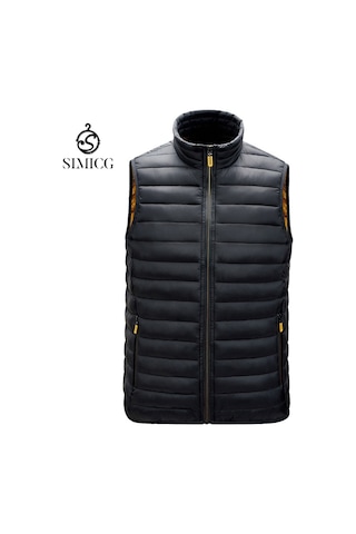 Erkek Sonbahar/kış Günlük Yelek Büyük Beden Dik Yaka Kolsuz Pamuklu Yelek Mavi