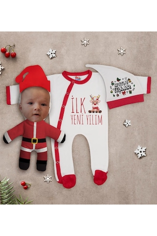 Bk Kids Bk Gift Kişiye Özel Yılbaşı Temalı Tulum Zıbın Kukuletalı Şapka V Çok Renkli