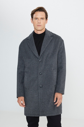 Ac&Co / Altınyıldız Classics Erkek Grı Oversize Bol Kesim Mono Yaka Desenli Kaşe Kaban Gri
