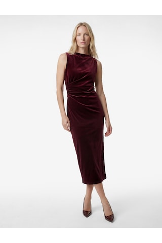 Koton Dik Yaka Slim Fit Kolsuz Drapeli Yırtmaç Detaylı Uzun Bodycon Kadife Elbise Bordo 6wak80091uk